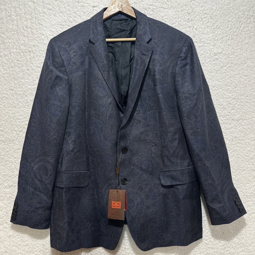 Etro Milano Men's Paisley Jacquard Wool Silk Single Breasted Blazer EU Sz 58 NWT